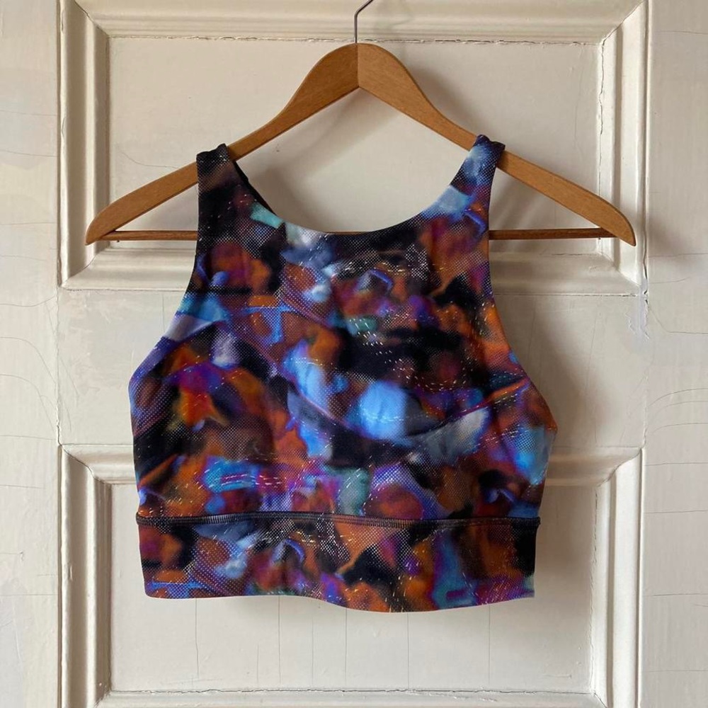Lululemon energy high neck longline bra size 10 hyper drift multi EUC